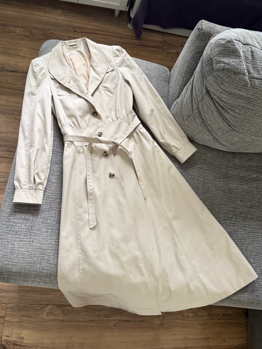 Beige Fitted Trench Coat Style Raincoat by Portrait Size S